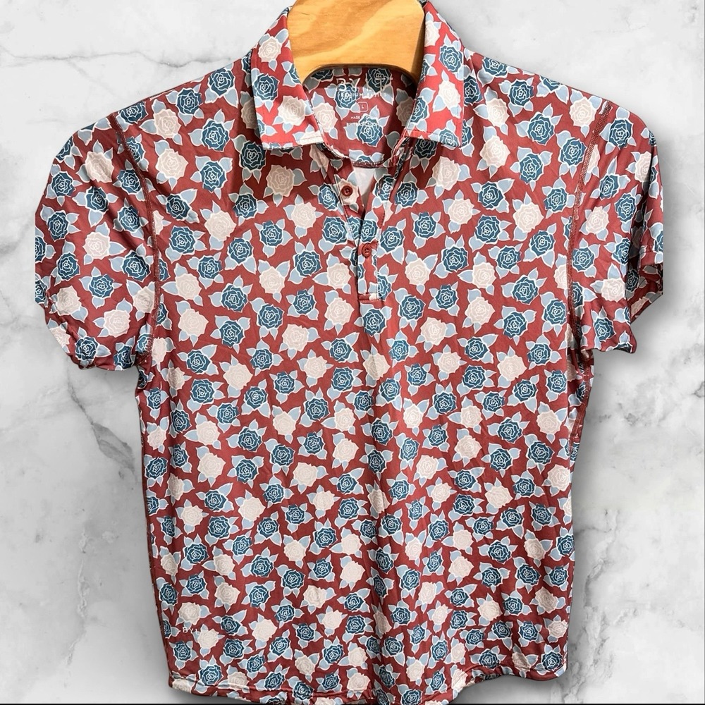 Bylt Polo Shirt Women's Large Floral All Over Print Golf Performance‎ Stretch
